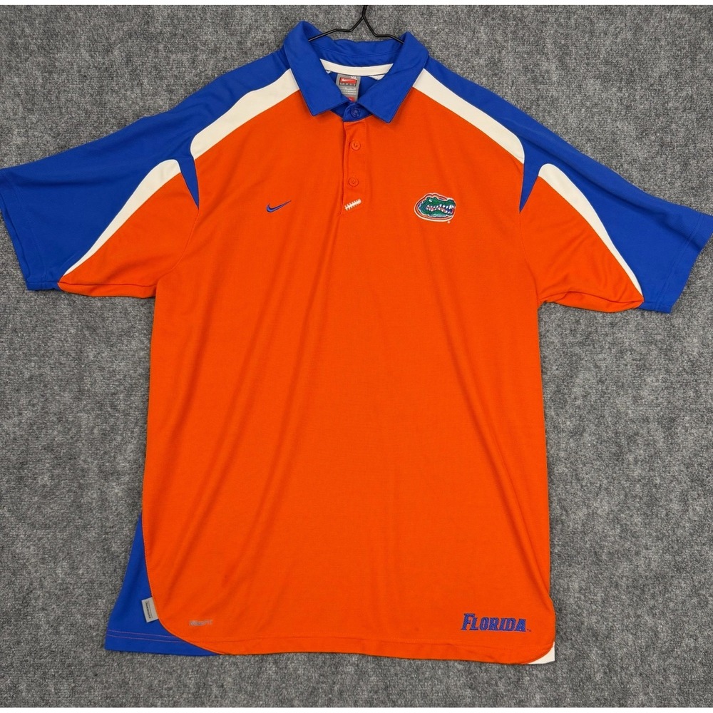 Nike Team Florida Gators Polo Shirt Mens XL Orange Blue NikeFIT DRY Football
